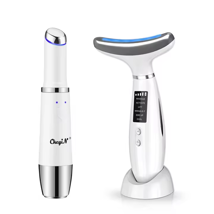 CkeyiN Máquina De Levantamiento Facial Y Cuello Masajeador Fototerapia Instrumento De Masaje Ocular Vibración Antirrugas Eliminador De Doble Mentón - 1
