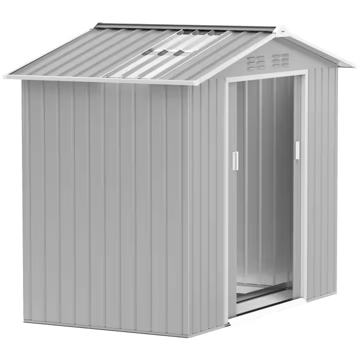 Outsunny Cobertizo de Jardín 2,42m² con Base de Refuerzo Sin Suelo 213x130x185 cm Caseta de Jardín Exterior con Puertas Correderas Claraboya 4 Ventanas para Almacenamiento de Herramientas - 1