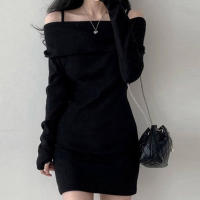 Vestido Mini De Encaje Negro Con Hombros Descubiertos Y Manga Larga Estilo Navidad 2024 Para Mujer Ajustado Y Elegante - details 3