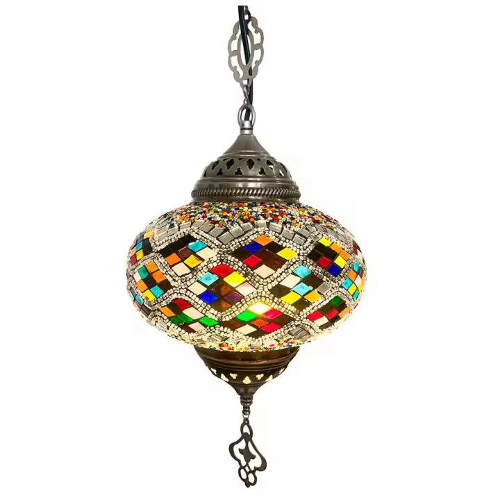Lámpara Turca de Techo con Mosaico de Diamantes Multicolor – Ø22 cm - 1