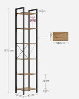 Estantería de 6 niveles multifuncional, librería espaciosa, ideal para oficina, salón, dormitorio y cocina, 40x30x187.5 cm, disponible en greige, marrón rústico y olmo pardo - details 17