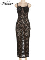 Vestido Largo De Encaje Transparente Para Mujer Vestido Bodycon Elegante De Noche Sin Espalda Con Corte En La Espalda Vestido De Calle Elegante Para Club - details 1