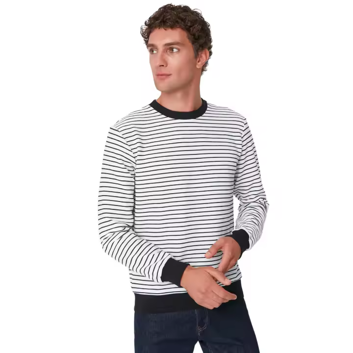 Trendyol Ecru Regular/Normal Cut Crew Neck Long Sleeve Striped Sweatshirt Tmnaw23Sw00014 - 1