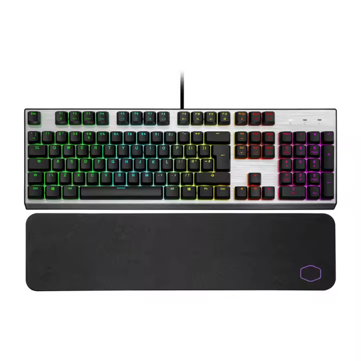 Teclado Cooler Master CK351 Gaming RGB Red Switch Gris, interruptores ópticos, intercambiables, teclas retroiluminadas, IP58, reposamuñecas incluido - 1