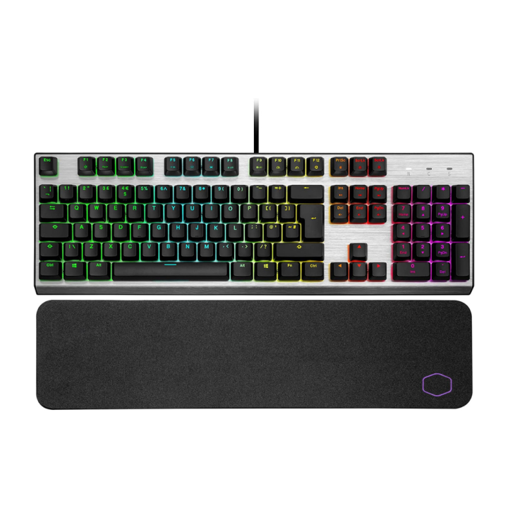 Teclado Cooler Master CK351 Gaming RGB Red Switch Gris, interruptores ópticos, intercambiables, teclas retroiluminadas, IP58, reposamuñecas incluido