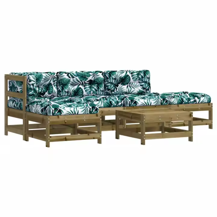 vidaXL Juego de muebles jardín 6 pzas y cojines madera pino impregnada - 1