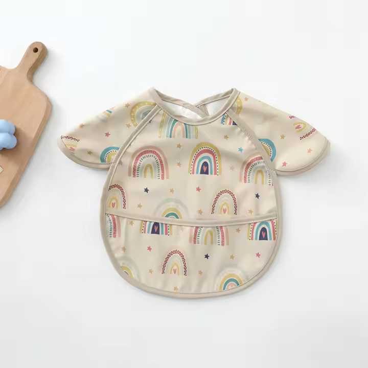 Baberos Para Bebés PU Suave Impermeable Sin Mangas Dibujos Animados Antipolvo Ropa De Comer Para Niños Y Niñas Edad 1-3 Años - 1