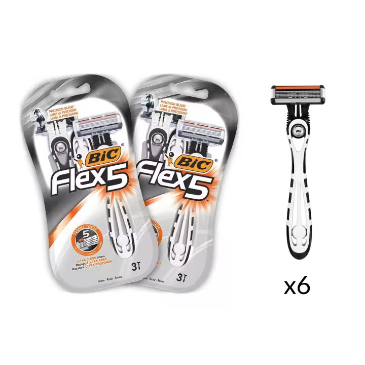 BIC Flex5 Maquinillas Desechables para Hombre - Paquete de 2 Packs de 3 - 1