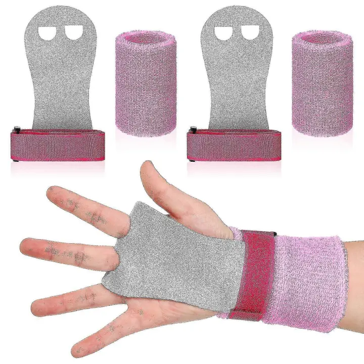 4 Pcs Gymnastics Grips And Wristbands Bar Grips Palm Protection And Wrist Support Bands For Kid's Workout Exercise - 1