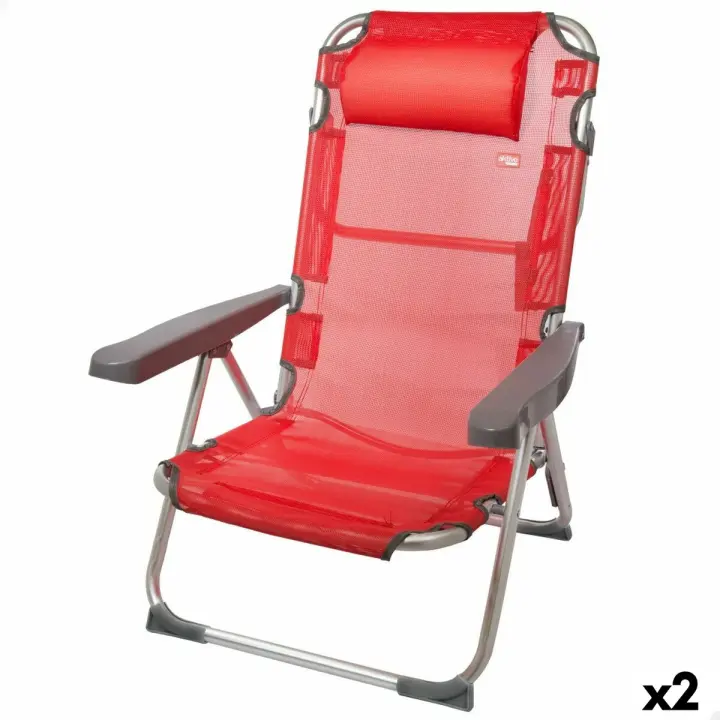 Silla Plegable con Reposacabezas Aktive Menorca Rojo 48 x 90 x 60 cm (2 Unidades) - 1