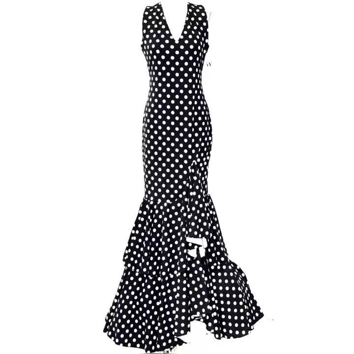 VESTIDO FLAMENCA LICRA FABRICADO EN ITALIA . TALLAS XS/S 34/36 - 72CM 60CM 76CM . M/L 38/40 - 80CM 68CM 84CM . XL/XXL - 42/44/46 - 92CM 80CM 96CM LARGO 150CM - 1
