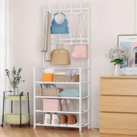 Estantería Multifuncional de Acero al Carbono con Ganchos, Tamaño 80x26x153 cm, Estantería de Zapatos y Organizador para Entrada, Baño, Dormitorio y Oficina - details 3