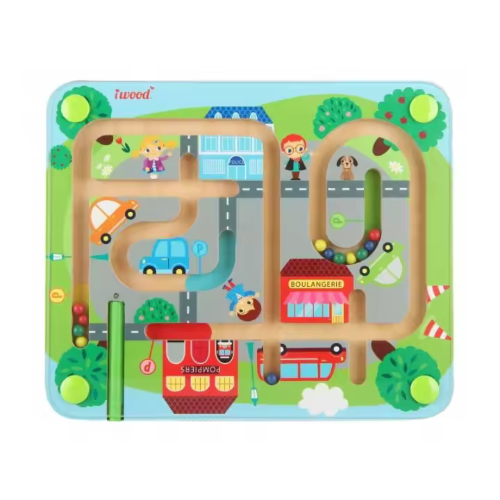 Iwood Laberinto Magnético: Tráfico - Juego de Madera Educativo - 1
