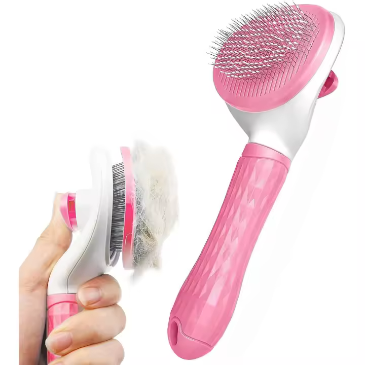 Peine de ASEO, herración de ASEO para mascotas con boton de piel para perros y Gatos, herrajes para la muda de pelo, Cuchillo Limpiador de enredos (Pink) - 1