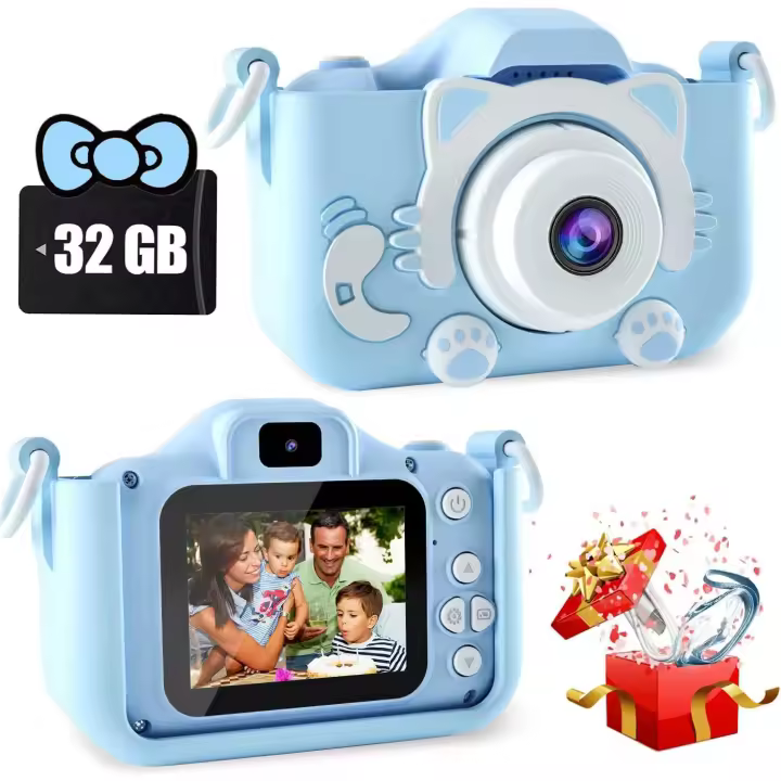 Cámara Infantil, Cámara digital Infantil, Cámara digital y vídeo, with 32GB TF y Funda de silicona anticaída, Cámara dual de Alta definición, el mejor regalo para Niños - 1