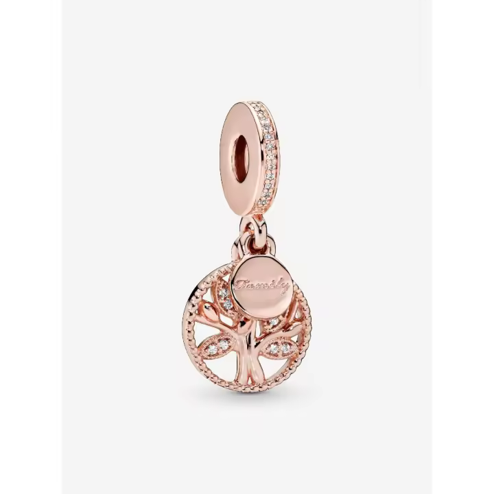 Rosa de 14 K Pandora - Charm Colgante de árbol Genealógico brillantemente-Baño de Oro - 1