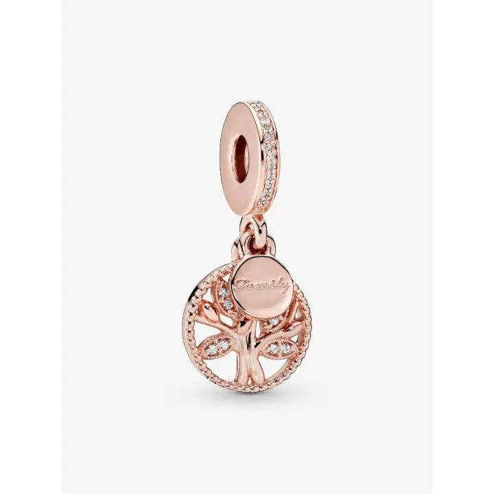 Rosa de 14 K Pandora - Charm Colgante de árbol Genealógico brillantemente-Baño de Oro - 1
