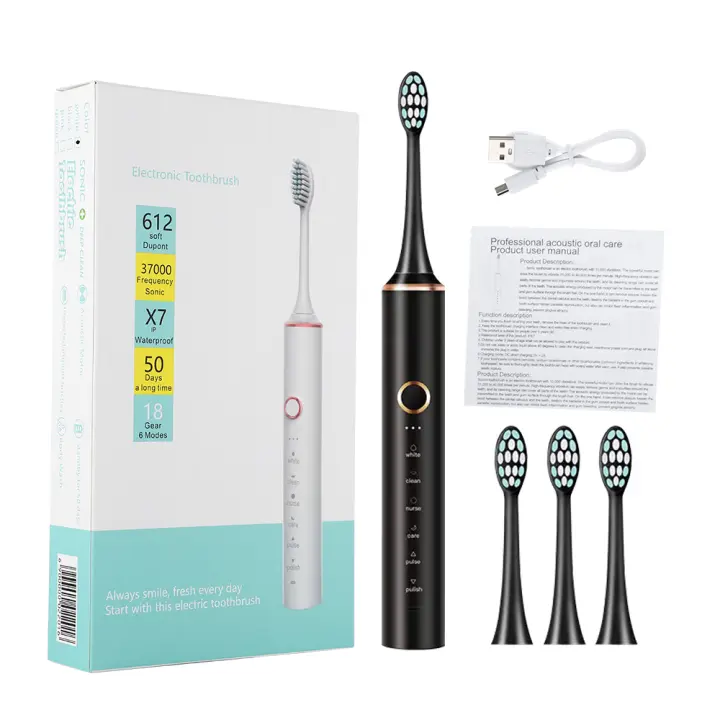 Cepillo de dientes eléctrico sónico IPX7 para adultos, resistente al agua, temporizador, limpieza electrónica, blanqueamiento, 6 modos, cuidado bucal - 1