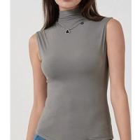 Top Deportivo mujer sin Mangas de Cuello alto, elástico y ajustado de Doble Capa - details 2