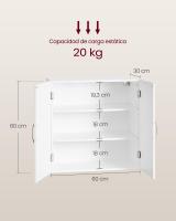 Mueble de Pared para Baño, Armario Colgante con Estantes Ajustables, 30x60x60 cm, Almacenamiento para Baño, Color Blanco Nube - details 6
