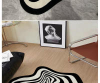 Carpet Irregular Para Sala De Estar Y Dormitorio Decoración Moderna Alfombra Negra Y Blanca Máquina Lavable Estilo Clásico - details 11