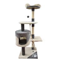 Árbol Rascador para Gatos 111,5 cm con Cueva y Postes de Sisal Multinivel Marrón Beige - details 0