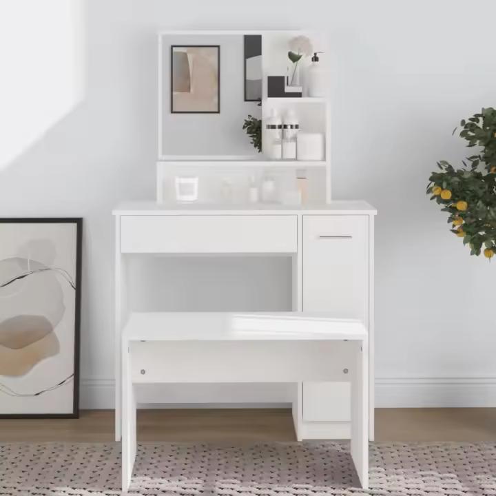 vidaXL Tocador con espejo 86,5x35x136 cm en color Blanco/Roble Sonoma/Marrón roble y más | decorativo de pared para baño dormitorio recibidor moderno - 1