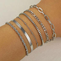Nuevo Set De 6 Pulseras De Color Oro Bohemio Retro Para Mujer Cadena Cubana Gruesa Joyería De Calidad Regalos De Moda 2023 - details 1