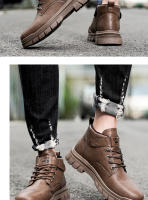 Botas Casuales Para Hombre Verano Otoño Trabajo British Antideslizante Suela Suave Comodidad Exterior Media Altura Cuero Botas Hombre Zapatos - details 10