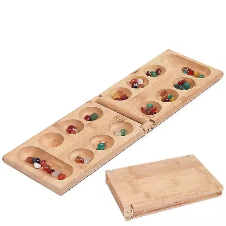 Juego de mesa con Piedras de Piedra-Juego de Mesa Kalaha con tablero de Madera plegable-Jugos de Mesa para Familia-Jugos de estraegia para niños y adultos - 1