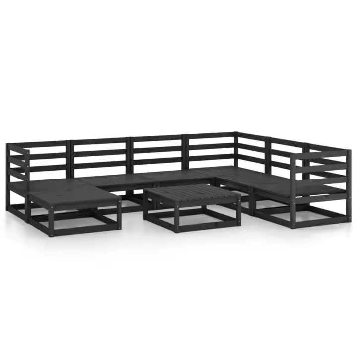 vidaXL Juego de muebles de jardín 8 pzas y cojines negro madera pino - 1
