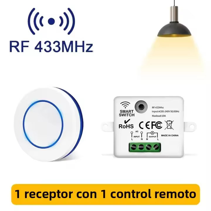 Interruptor De Luz Inalámbrico RF 433MHz 220V 110V 10A Controlado Por Relé Botón Redondo Mini Panel De Pared Control Remoto Para Lámpara LED - 1