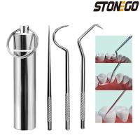 Set De 3 Piezas De Palillos Para Dientes En Acero Inoxidable Herramienta De Cuidado Dental Portátil Con Llavero Stonego - details 0