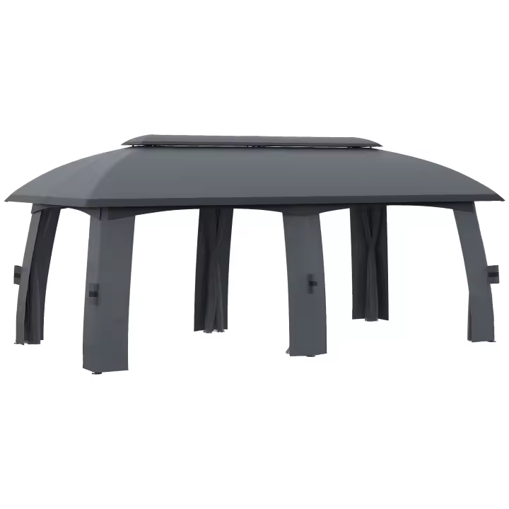 Outsunny Cenador de Jardín 3x6 m Gazebo Exterior con Doble Techo y 6 Mosquiteras con Cremallera y Marco de Metal para Fiestas Eventos Patio Gris Oscuro - 1