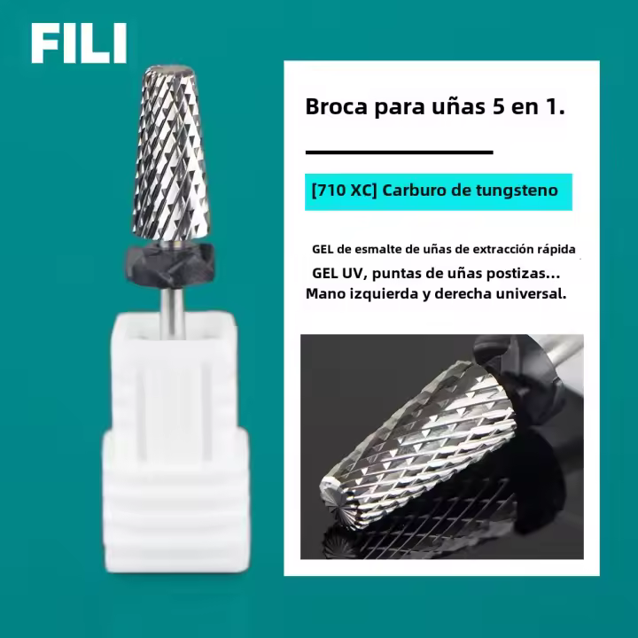 Juego De 5 En 1 Brocas De Carburo De Titanio Para Uñas Herramienta De Manicura Para Eliminar Polvo De Uñas Y Aplicar Gel UV Accesorios Para Maquillaje - 1