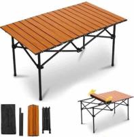 Mesa plegable de madera camping 93x55x55 cm Mesa de camping portátil, mesa de playa plegable con bolsa de transporte, mesa plegable de aluminio, para playa, barbacoa, picnic, cocina, festival, interior, oficina, latón - details 2