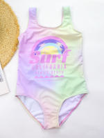 Traje De Baño De Un Pie Para Niñas Estilo Básico Con Estampado Gradient Surf Verano Playa Material Poliéster Y Spandex - details 2