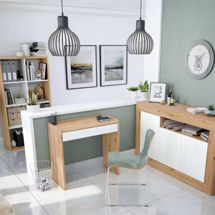 Pack de oficina muebles acabado en color roble nodi y blanco mate moderno (escritorio + estantería + aparador) - 1