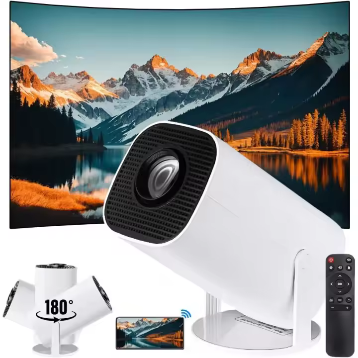 Mini Proyector Portátil HD WiFi+BT5 Android11, Corrección automática Dirección Vertical, Tamaño de proyección 40~150 Inch Ajuste de ángulo múltiple de 180° Sentado Mirando y acostado Mirando Blanco - 1