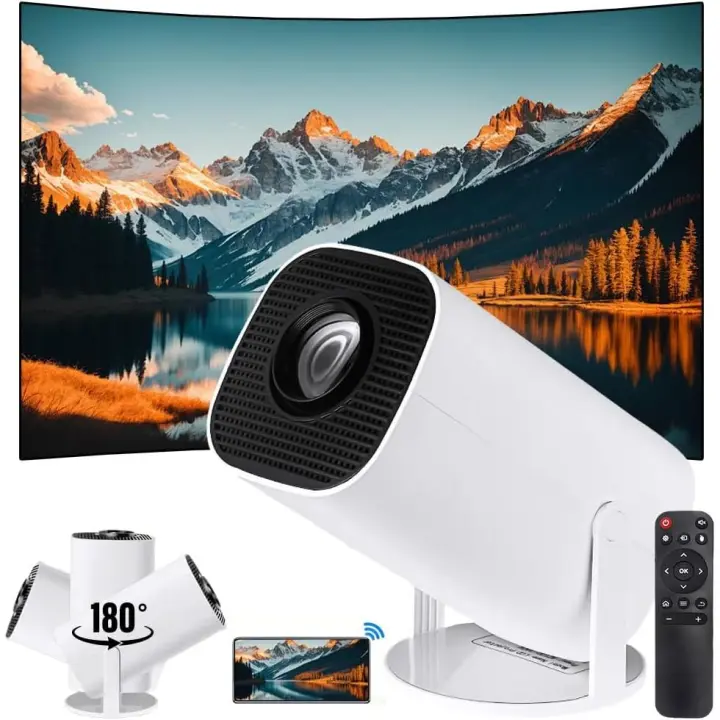 Mini Proyector Portátil HD WiFi+BT5 Android11, Corrección automática Dirección Vertical, Tamaño de proyección 40~150 Inch Ajuste de ángulo múltiple de 180° Sentado Mirando y acostado Mirando Blanco - 1