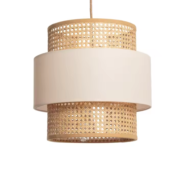 LEDKIA LIGHTING - Lámpara Colgante | Ratán y Tela | Ideal para Salón y Dormitorio | Luz Cálida y Acogedora | Instalación Sencilla, Rosa Maquillaje, Ratán, Tela - 1