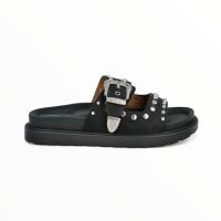 Sandalias tachuelas negro planas y plataforma ajuste de hebilla puntera abierta ligeras y comodas tendencia altamoda - details 1