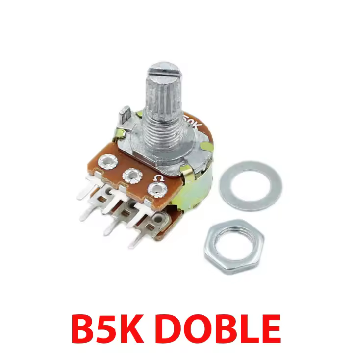 POTENCIOMETRO LINEAL DOBLE B5K OHM 0,5W 15MM 6 PIN + PERILLA BLANCA - 1