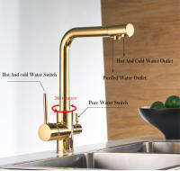 Grifo De Cocina Con Filtro Y Purificador De Agua Montado En Plataforma Giratorio 360° Doble Manillera Acero Inoxidable Moderno - details 6