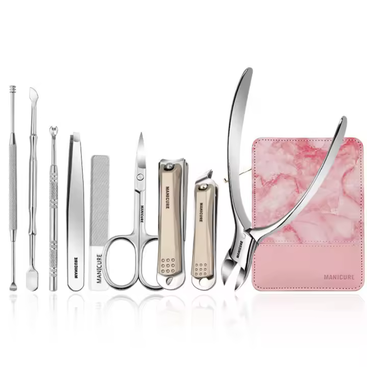 Set De Manicura Profesional 9 En 1 De Alta Calidad Con Estuche De Cuero Herramienta De Cuidado Personal Clipper De Uñas De Acero Inoxidable - 1