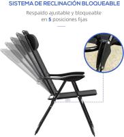 Conjunto de 2 Sillas de Camping Plegables Sillas de Jardín con Reposacabezas Desmontable y Respaldo Reclinable en 5 Niveles Carga 120 kg 62x70x109 cm Negro - details 2