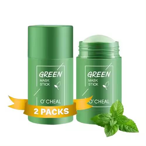Mascarilla de té verde en barra, paquete de 2 removedores de puntos negros con extracto de té verde, limpieza profunda de poros - Hidratante - Control de aceite, adecuado para hombres y mujeres de todo tipo de piel - 1
