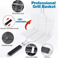 Cesta De Asado En Acero Inoxidable Con Plegable Para Camping Al Aire Libre Rack Para Pescado Carne Y Langosta Herramienta De Cocina Para Barbacoa - details 1