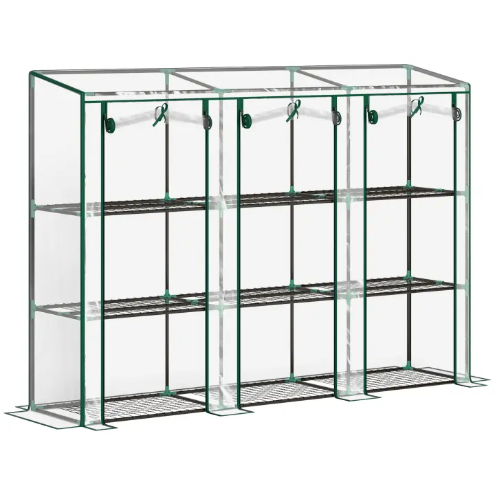 Outsunny Invernadero Pequeño Invernadero de Exterior con Estantes de 3 Niveles Puertas con Cremallera y Marco de Acero Invernadero para Cultivar Plantas Flores 215x46x151 cm Transparente - 1