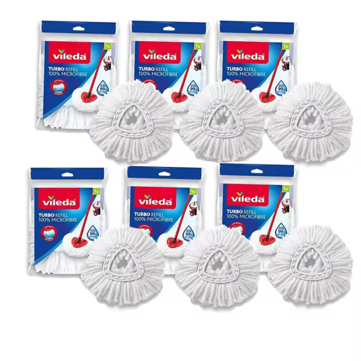 Vileda EasyWring and Clean Turbo Classic, Smart Turbo Pack De Cabezal de Recambio de fregona de Microfibra, Blanco, 4 Unidades o 6 Unidades - 1